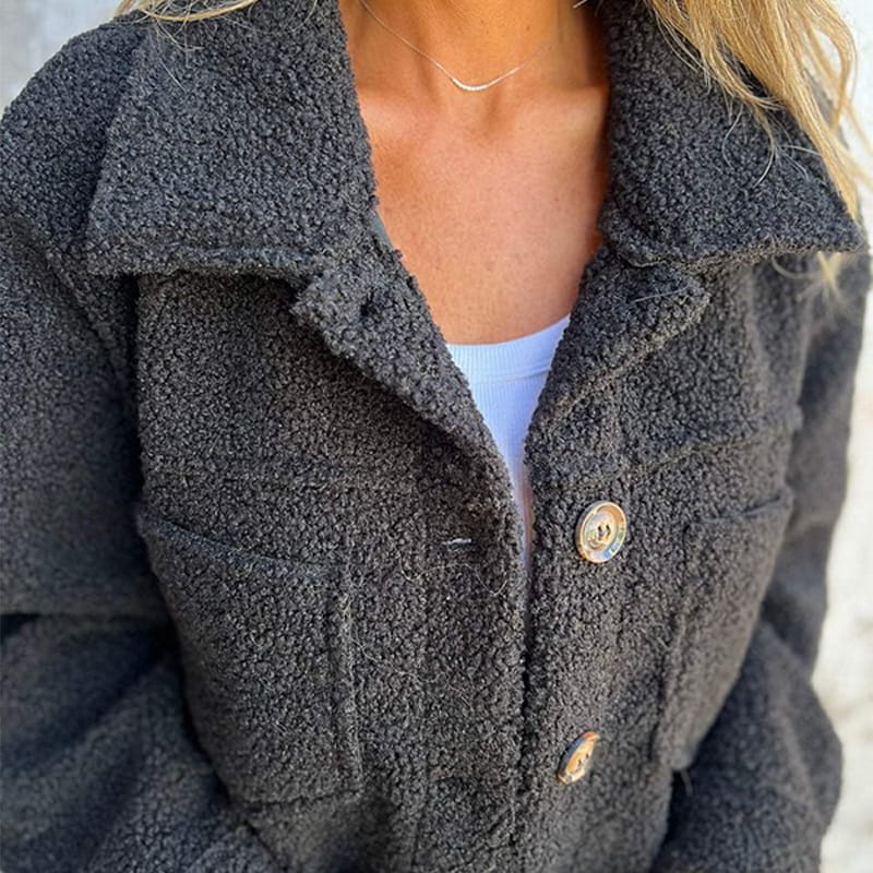 Women straight cut midlength coat with lapel collar and button front