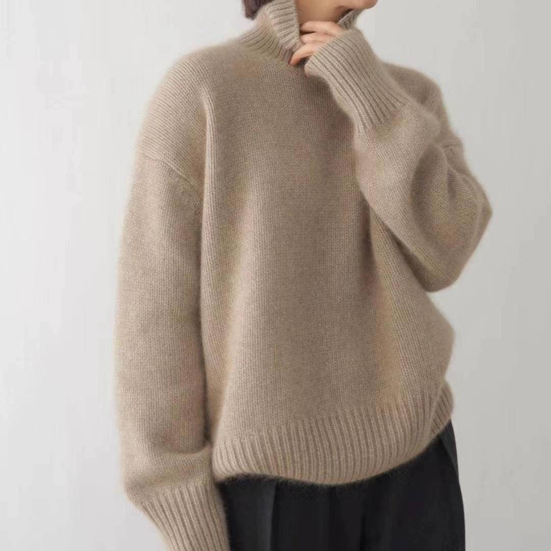 Women cashmere turtleneck sweater loose fit solid color