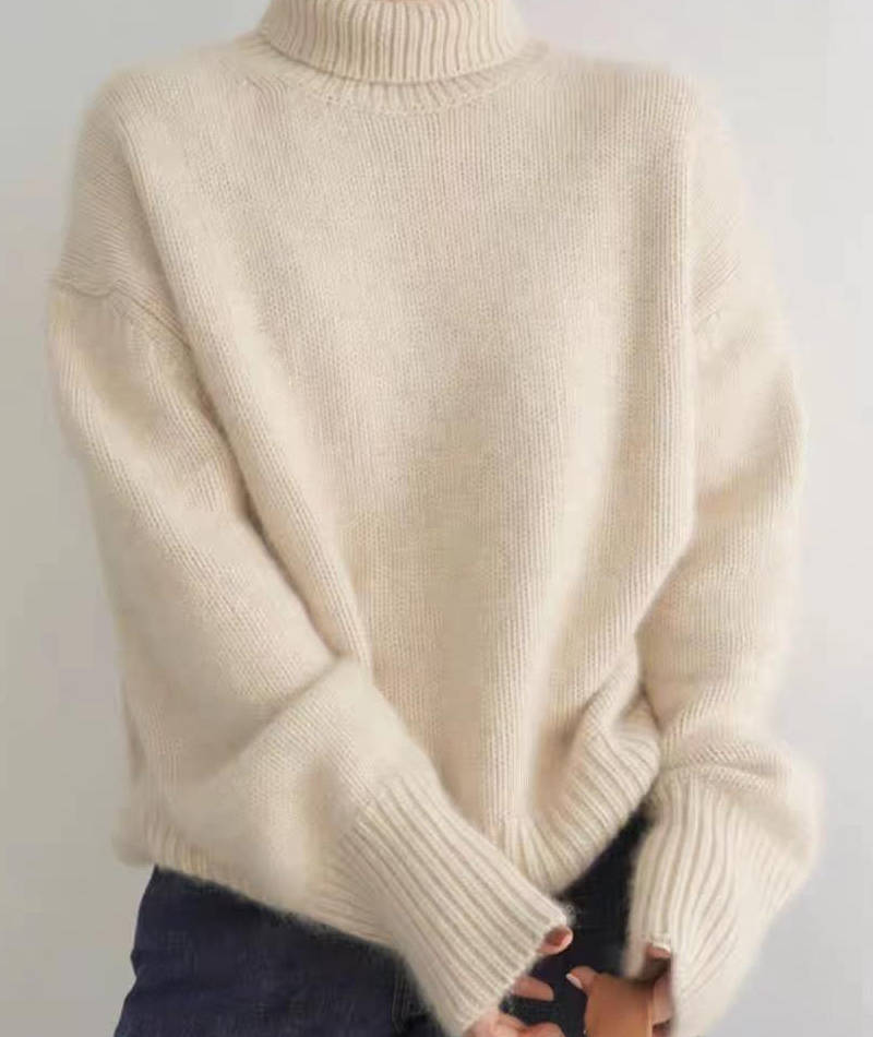 Women cashmere turtleneck sweater loose fit solid color