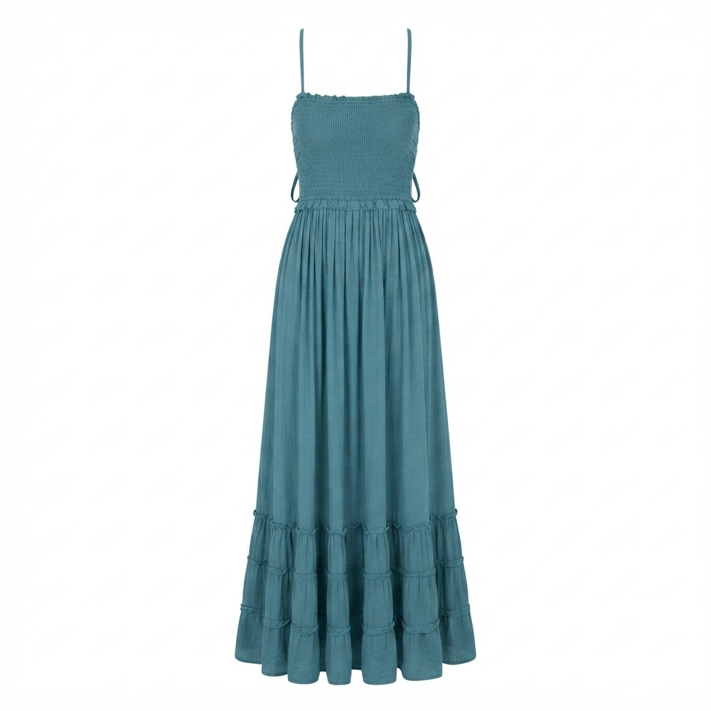 Maxi Dress | Open Back, Smocked | Summer Bohemian Style