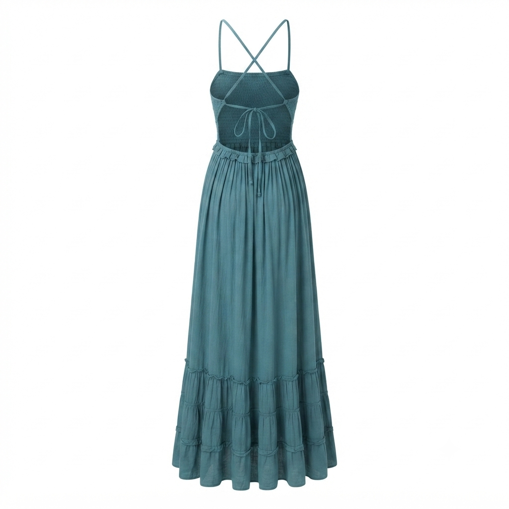 Maxi Dress | Open Back, Smocked | Summer Bohemian Style
