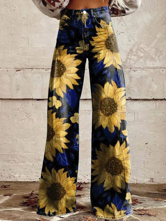 Women's Floral Pants | High Waist, Bell Leg