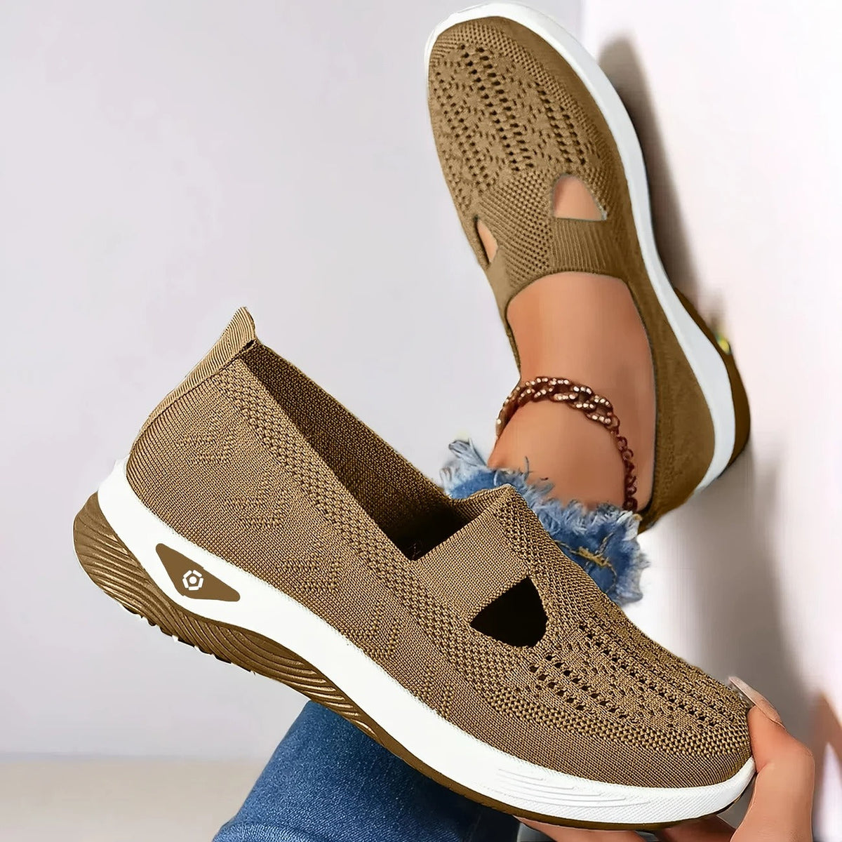 Women's breathable orthopedic slip-on shoes with memory foam and non-slip rubber sole