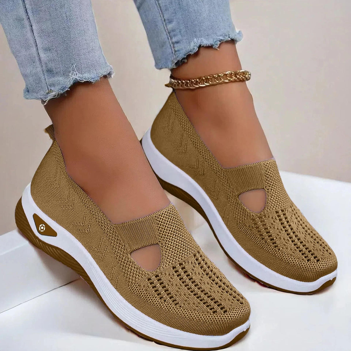 Women's breathable orthopedic slip-on shoes with memory foam and non-slip rubber sole