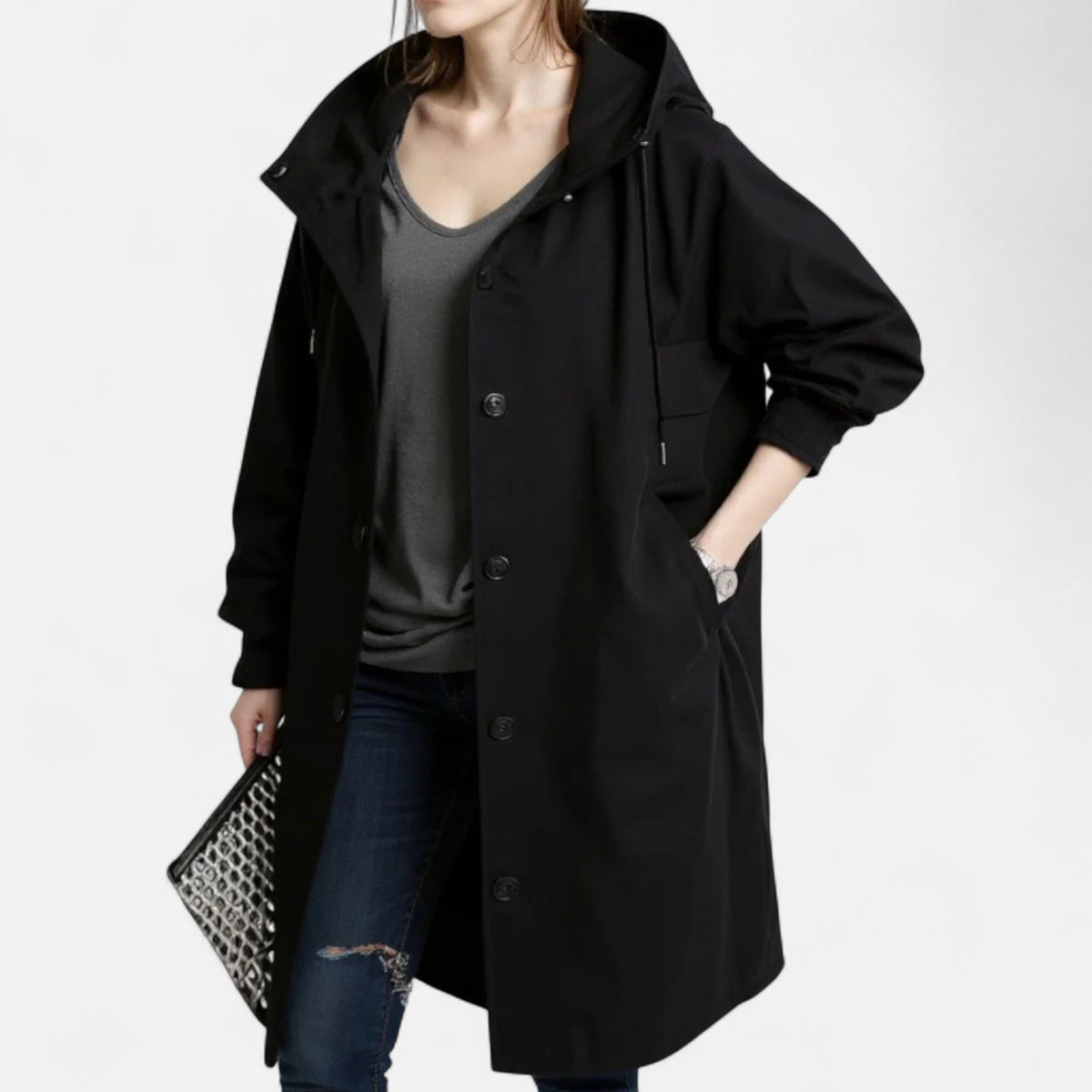 Women Waterproof Trench Coat with Hood