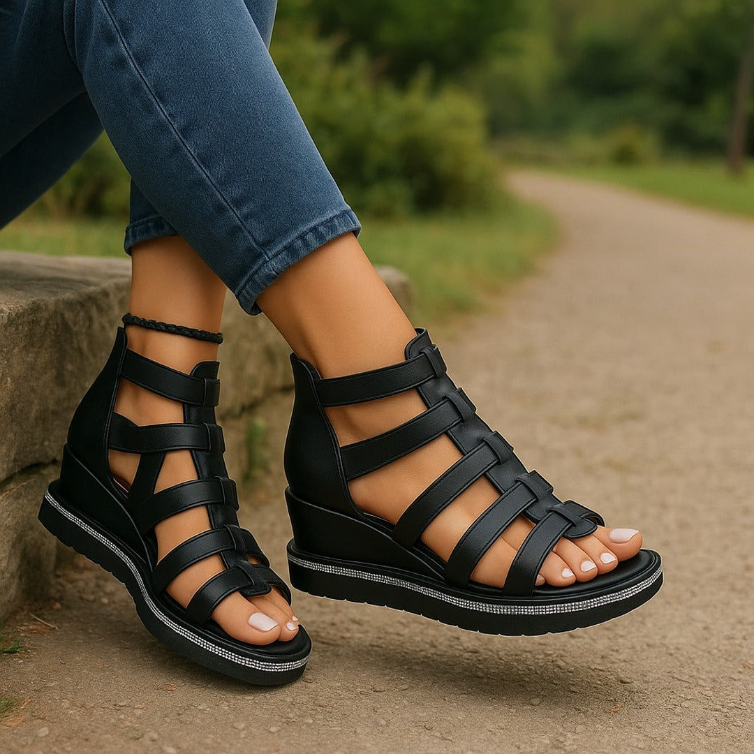 Women's orthopedic sandals with gladiator wedge and cushioned comfort