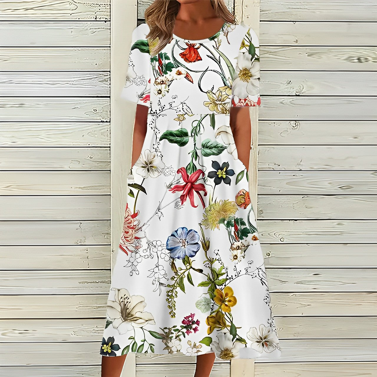 Summer Dress | Floral Wrap White | Lightweight, Colorful