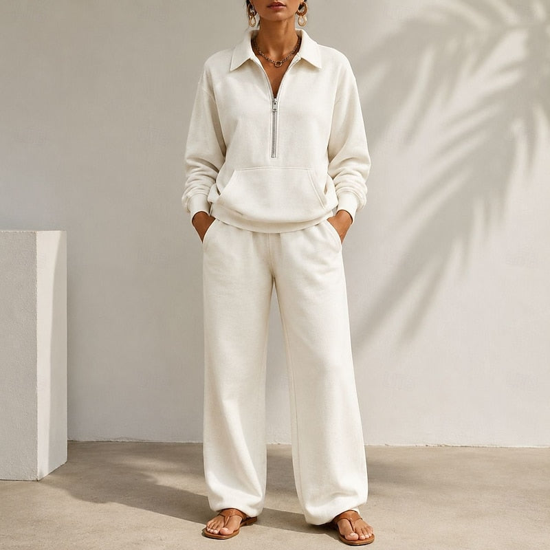 Womens 2 piece collared zip sweatshirt set with relaxed fit trousers