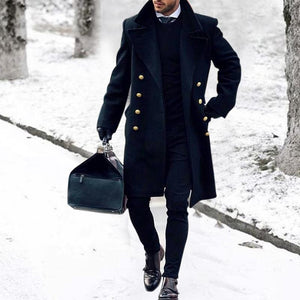 Men’s Long Coat | Double Breasted, Tailored | Lapel Collar, Classic Style
