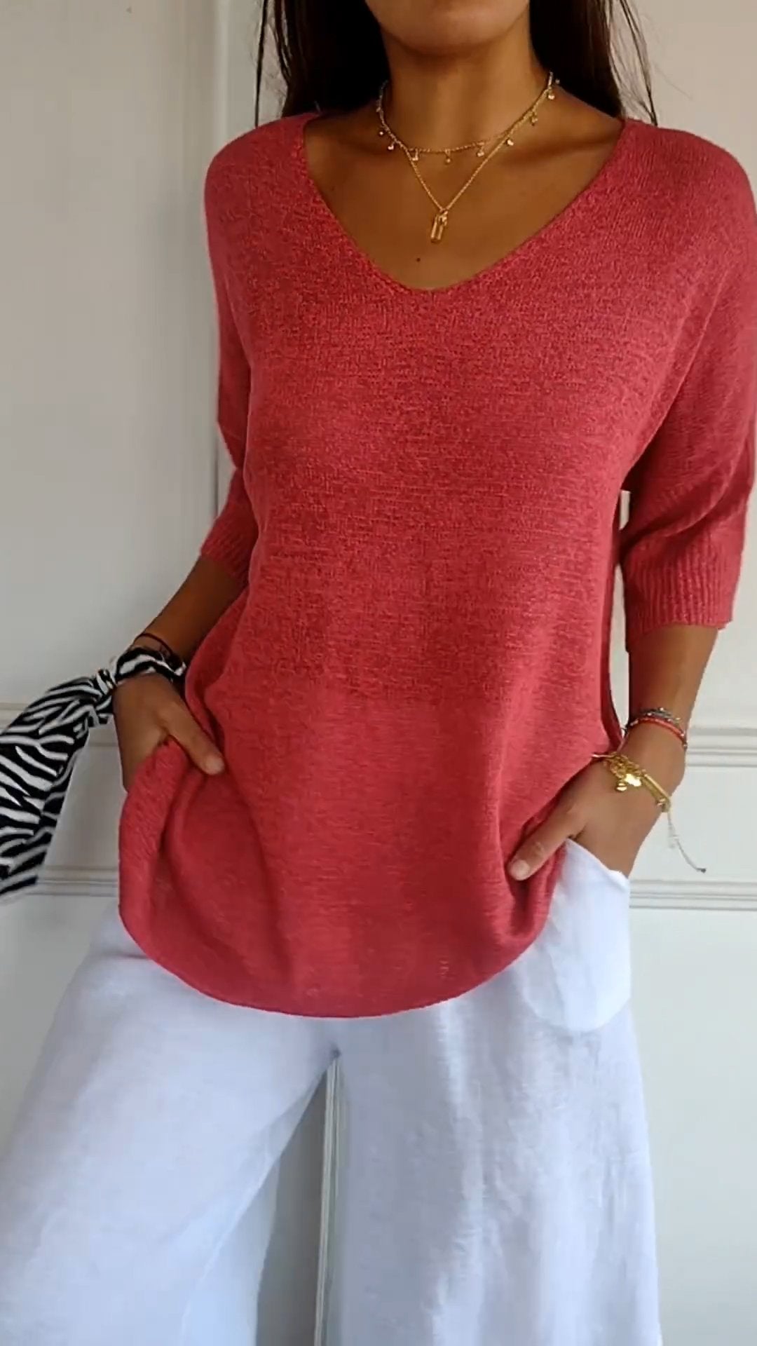 Women's Sweater | V-Neck, Long Sleeve | Breathable Knit