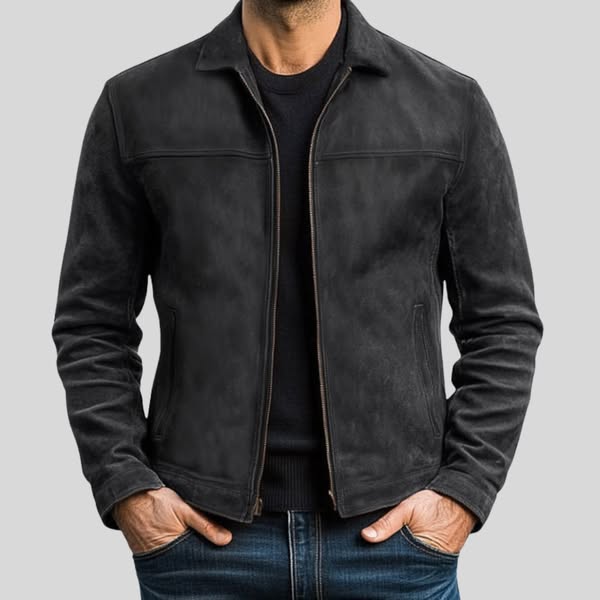 Men's Leather Jacket | Fleece Lined, Zip Front | Warm Winter Casual Wear