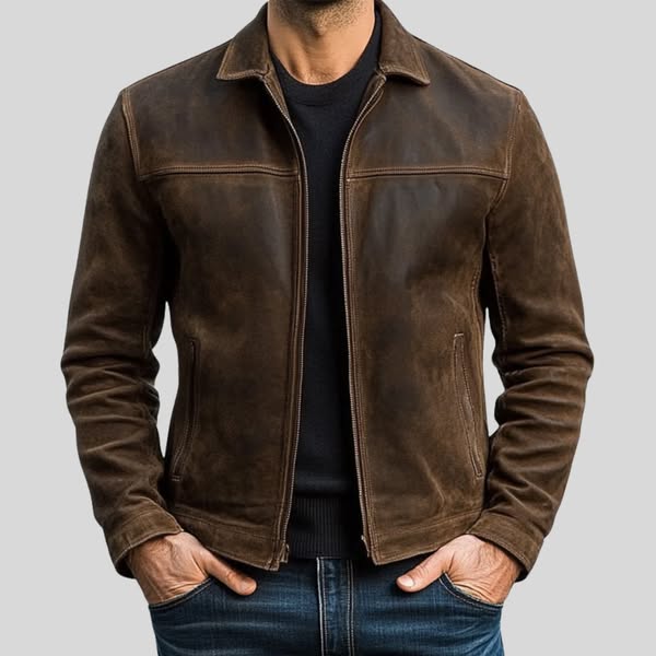 Men's Leather Jacket | Fleece Lined, Zip Front | Warm Winter Casual Wear