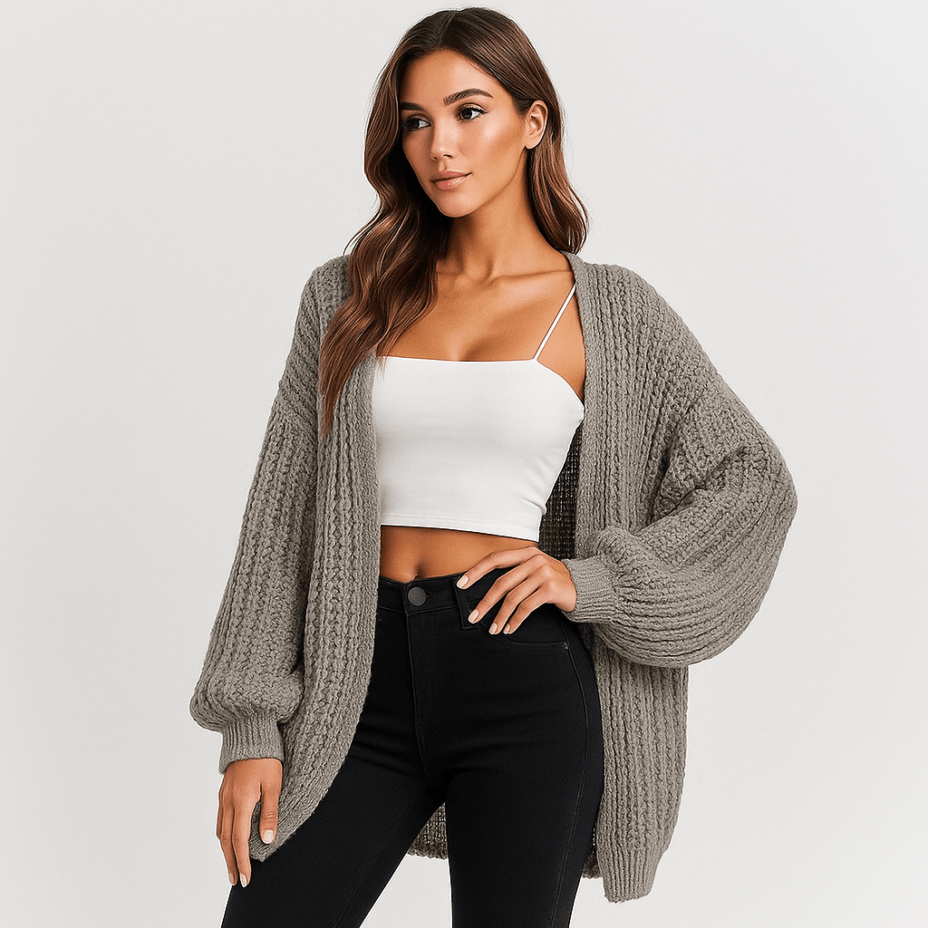 Chunky Cardigan - Oversized Sleeves - Open Cut - Comfort