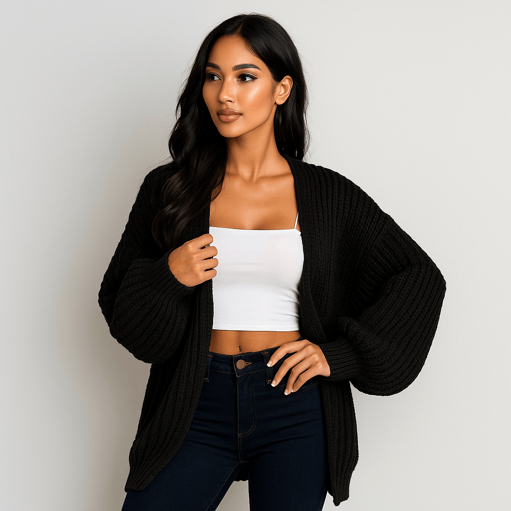 Chunky Cardigan - Oversized Sleeves - Open Cut - Comfort