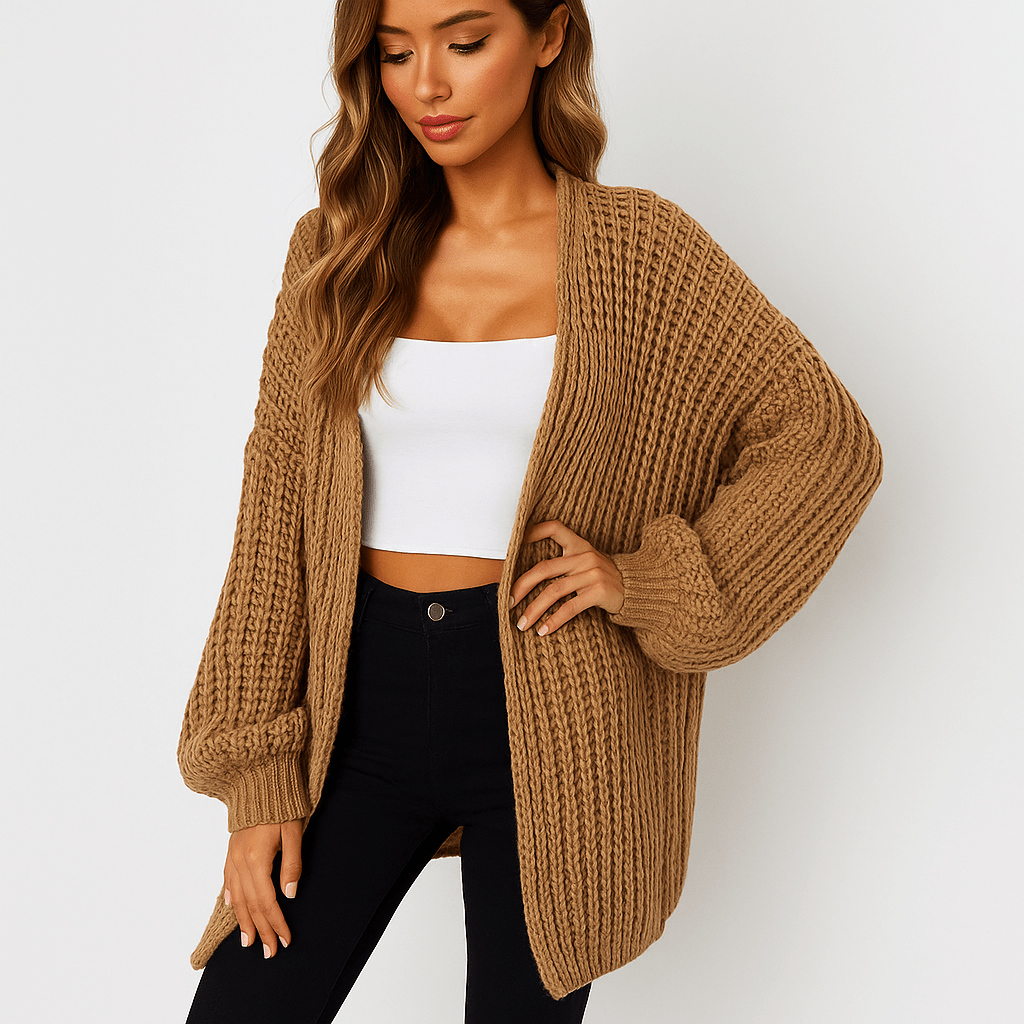 Chunky Cardigan - Oversized Sleeves - Open Cut - Comfort