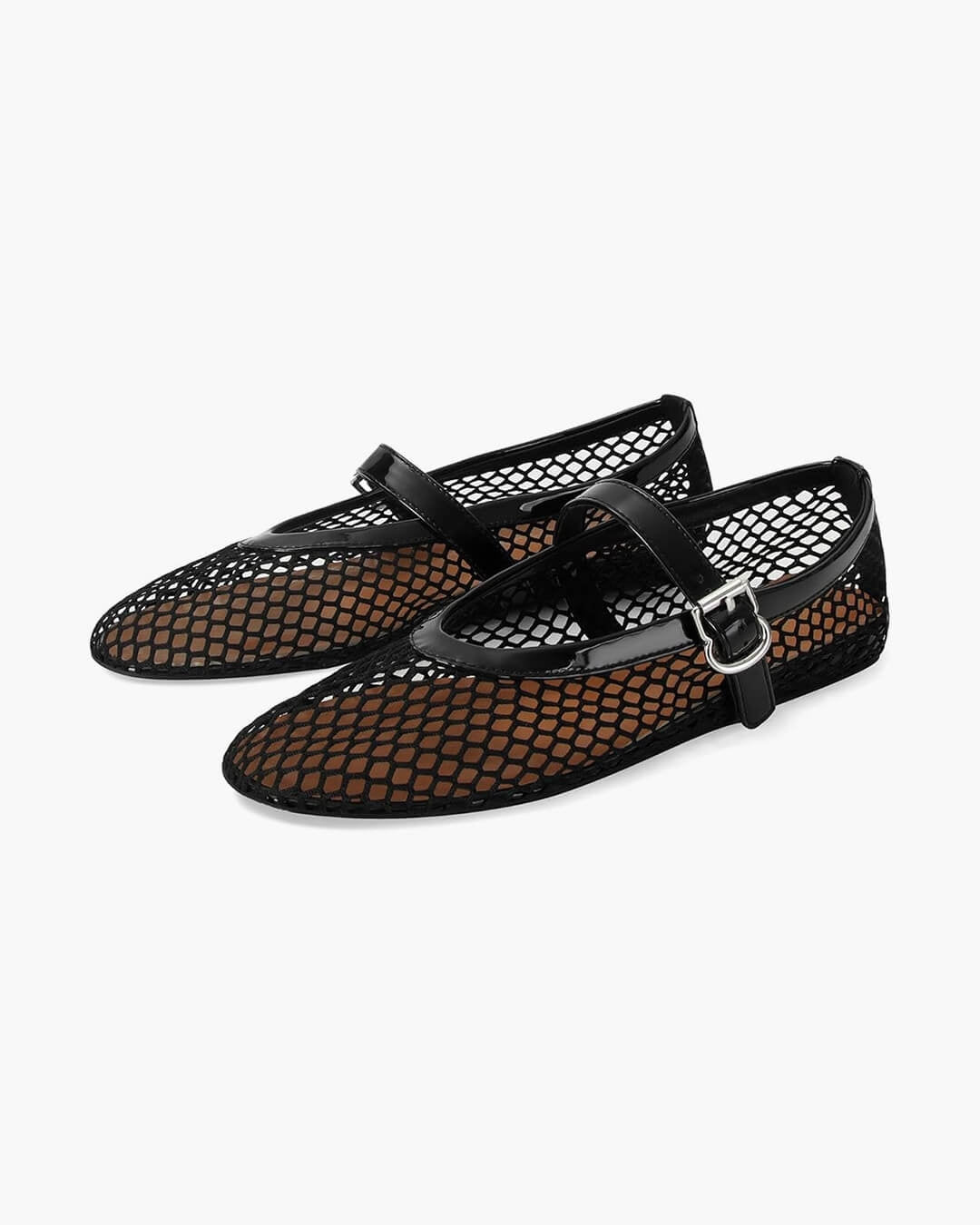 Women mesh ballet flats mary jane style with adjustable buckle strap and round toe