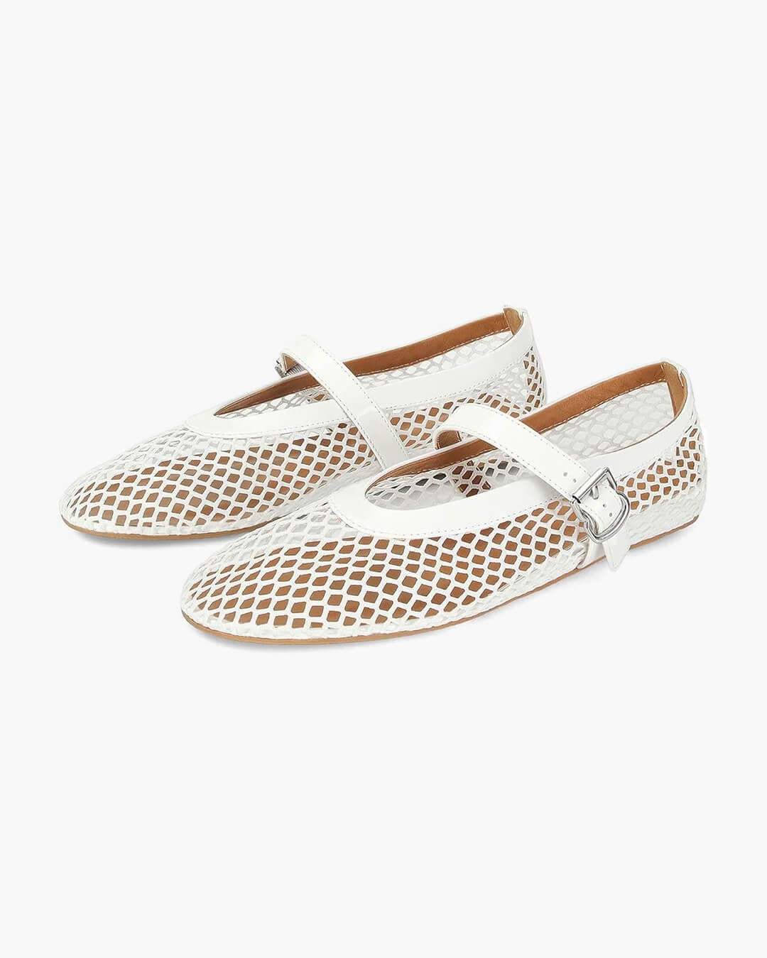 Women mesh ballet flats mary jane style with adjustable buckle strap and round toe