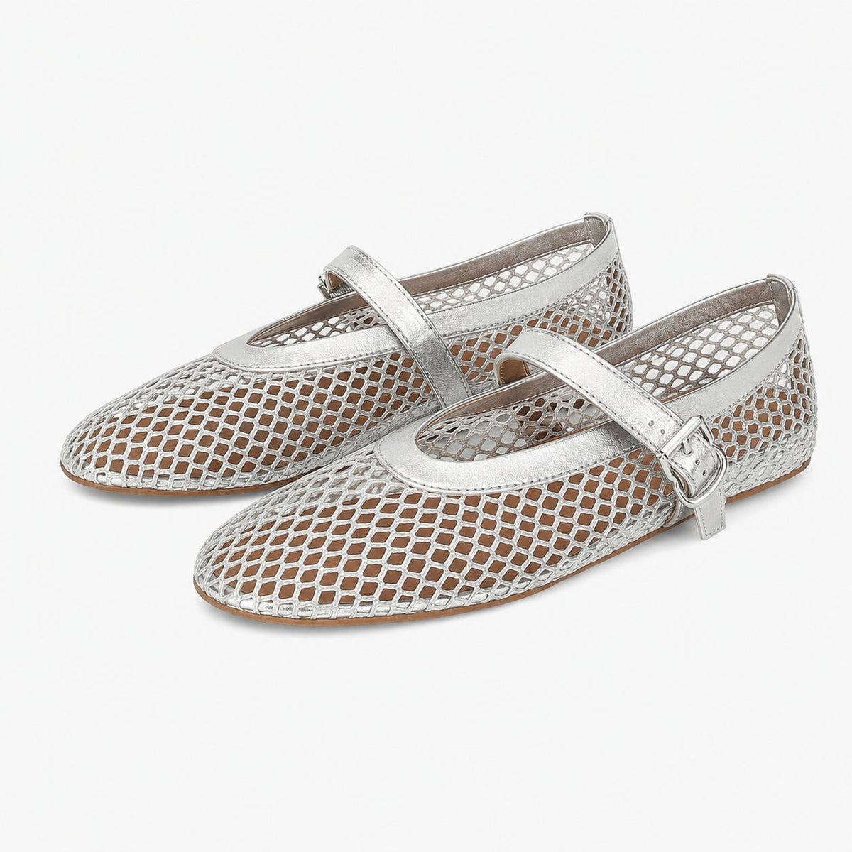 Women mesh ballet flats mary jane style with adjustable buckle strap and round toe