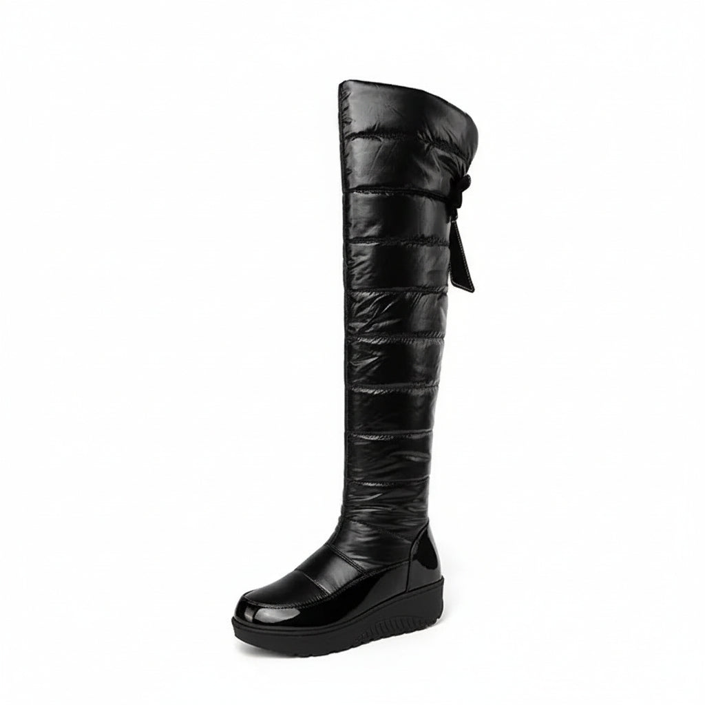 Women over knee winter boots with bow detail and block heel