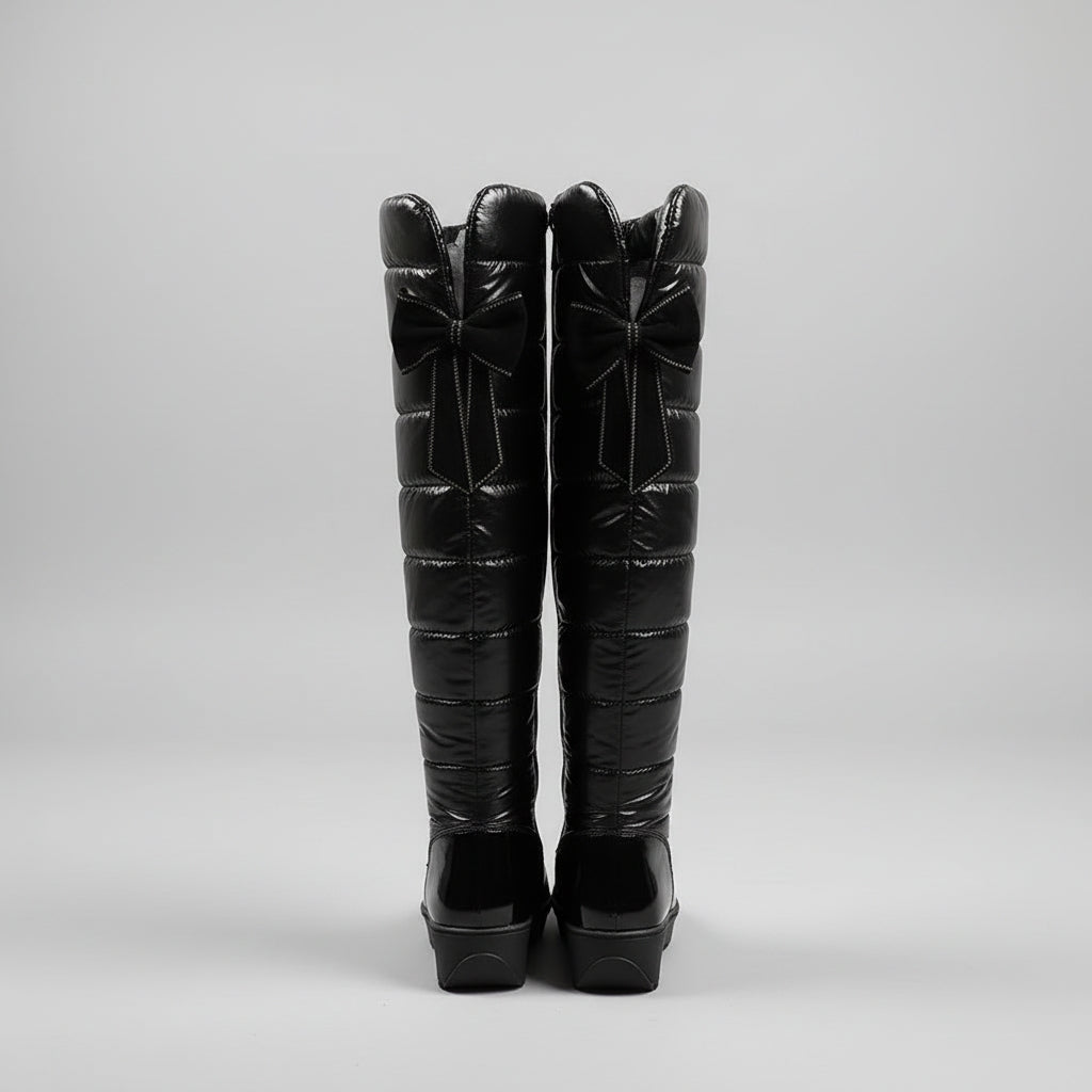 Women over knee winter boots with bow detail and block heel