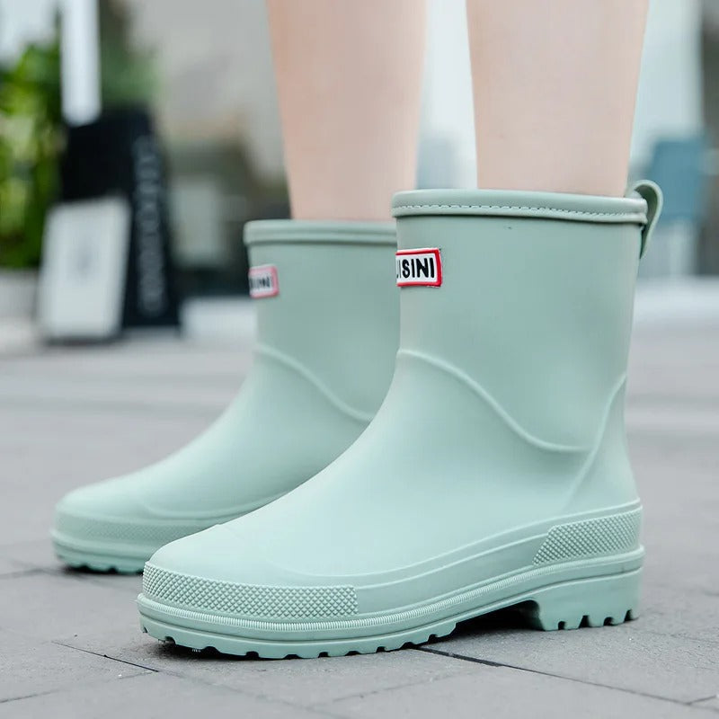 Women short waterproof wellies pull on ankle rain boots