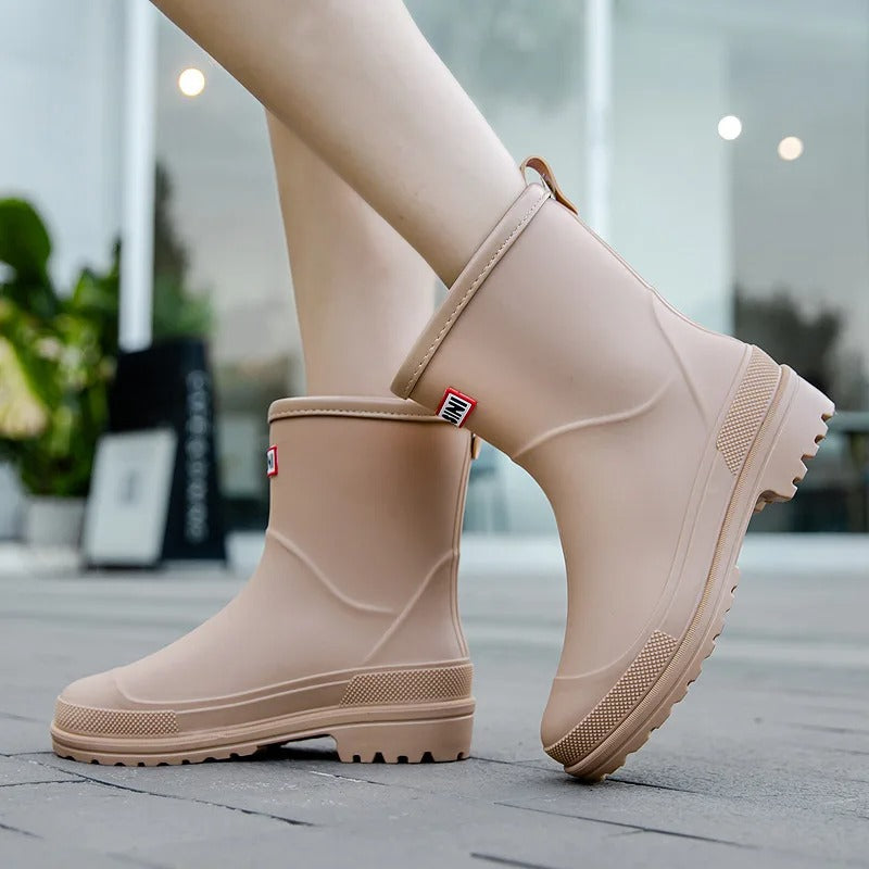 Women short waterproof wellies pull on ankle rain boots