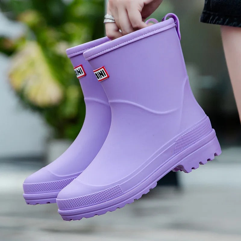 Women short waterproof wellies pull on ankle rain boots