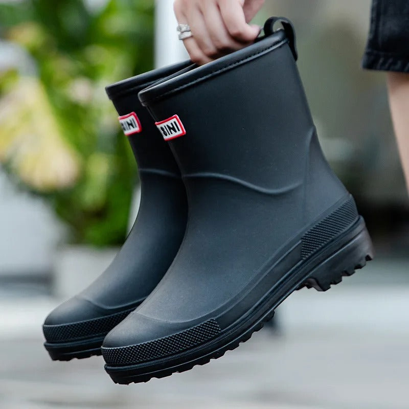 Women short waterproof wellies pull on ankle rain boots