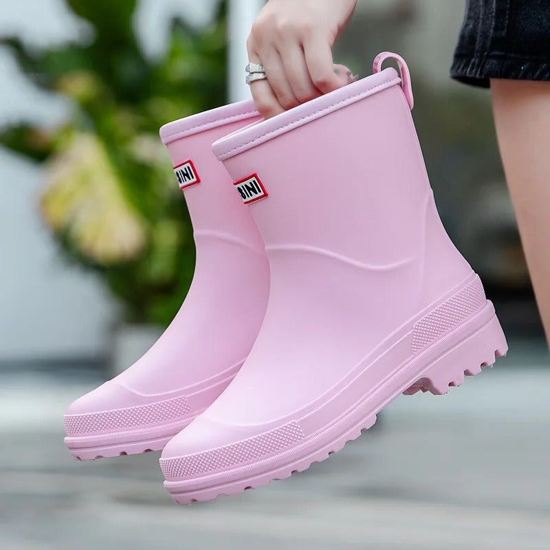 Women short waterproof wellies pull on ankle rain boots