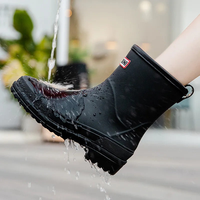 Women short waterproof wellies pull on ankle rain boots