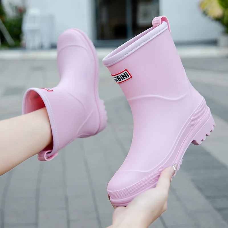 Women short waterproof wellies pull on ankle rain boots
