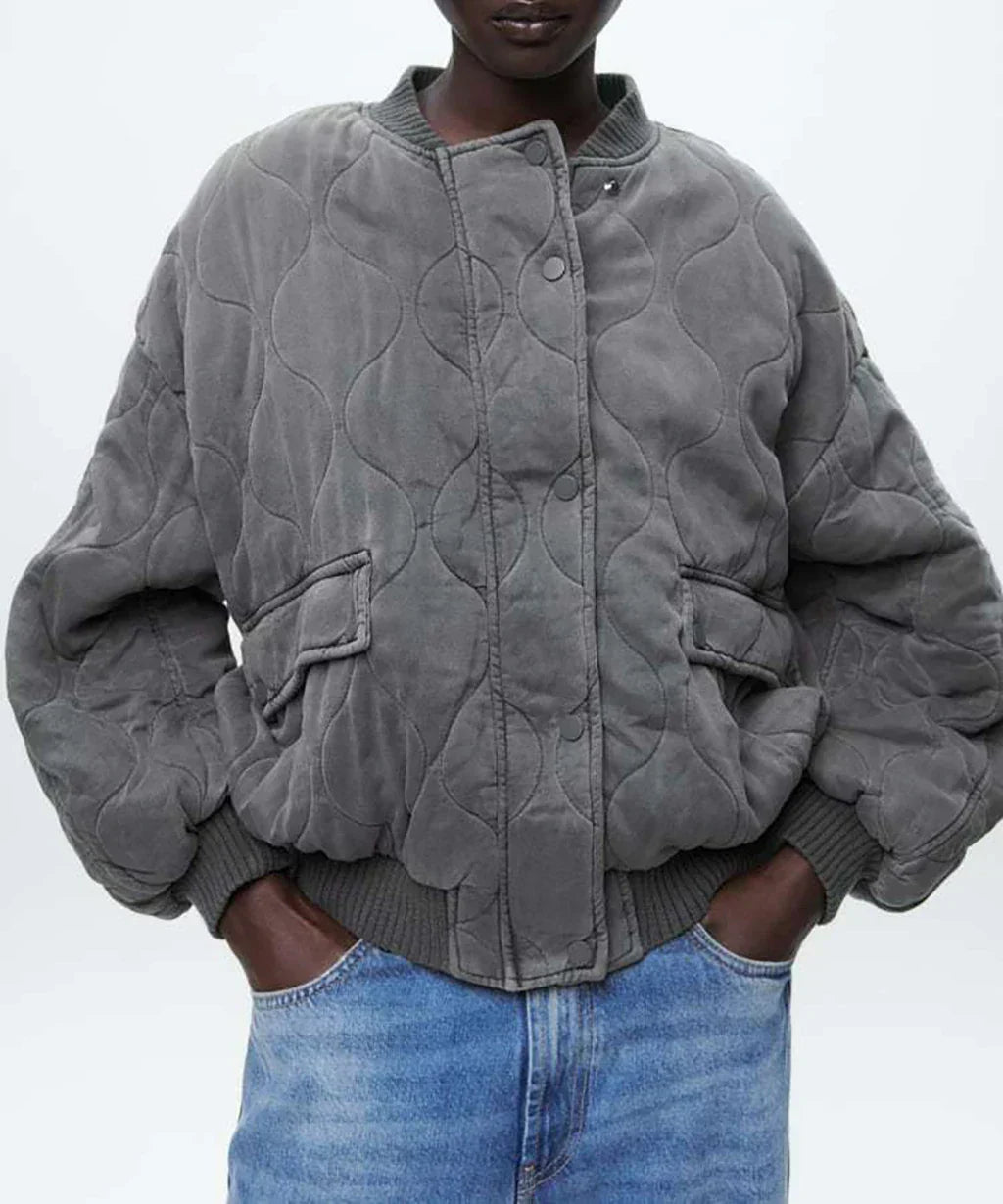 Oversized Bomber Jacket Women | Grey, Modern Cut