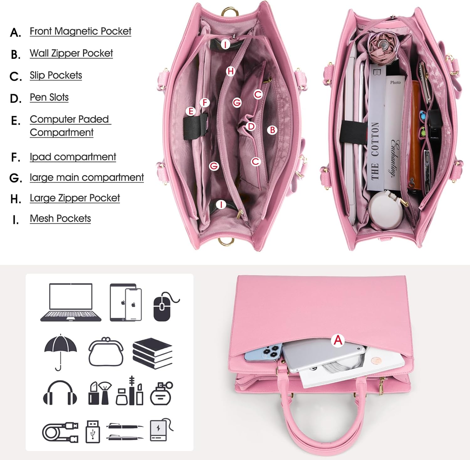 Laptop Bag for Women | Waterproof PU, Multi-Pocket Organizer