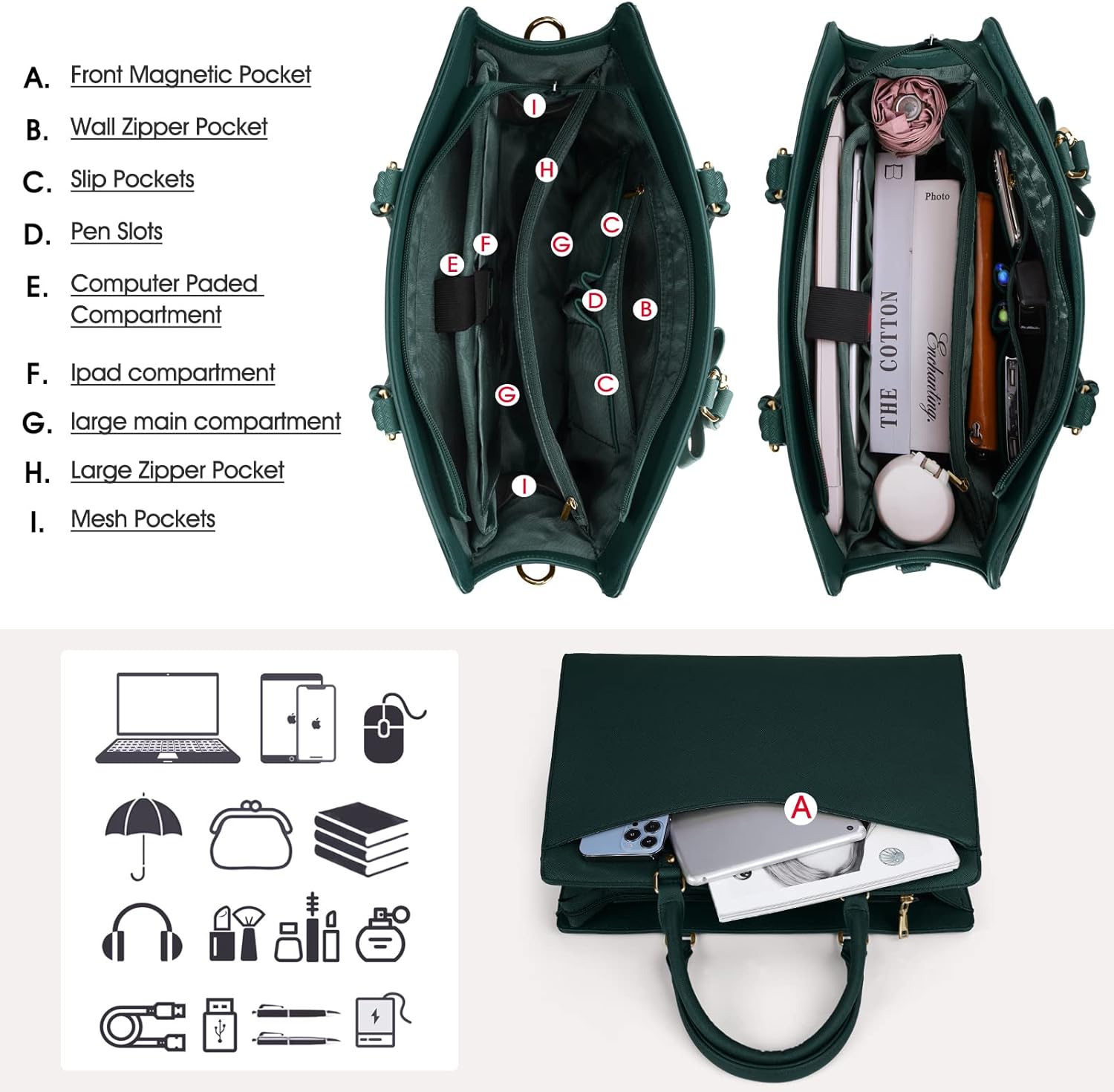 Laptop Bag for Women | Waterproof PU, Multi-Pocket Organizer