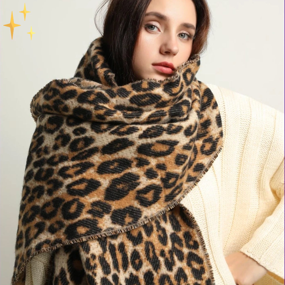 Women knit scarf leopard print winter soft wrap