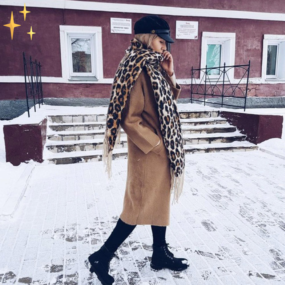 Women knit scarf leopard print winter soft wrap