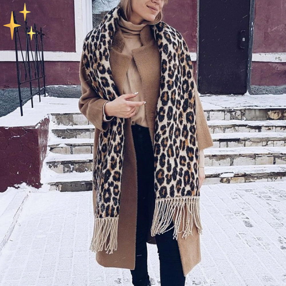Women knit scarf leopard print winter soft wrap