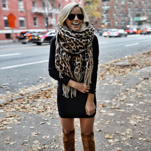 Women’s Knit Scarf | Leopard Print, Warm | Winter Style