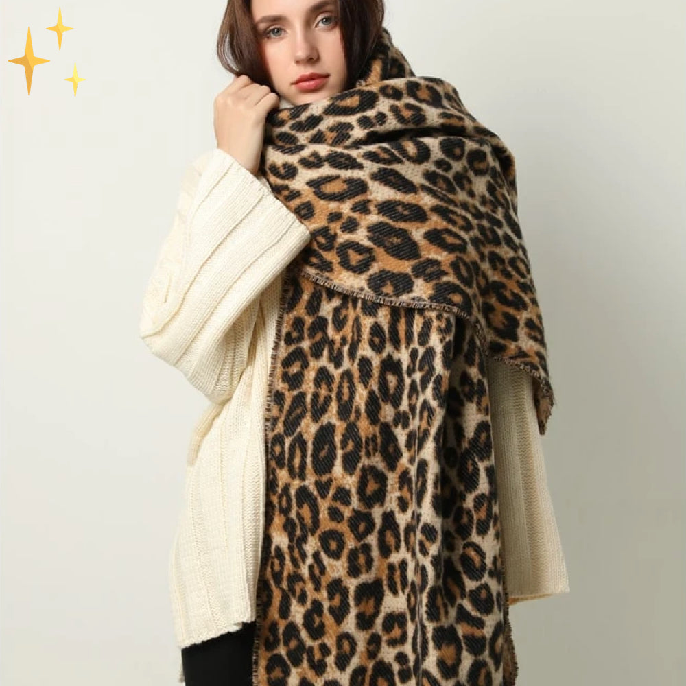 Women knit scarf leopard print winter soft wrap