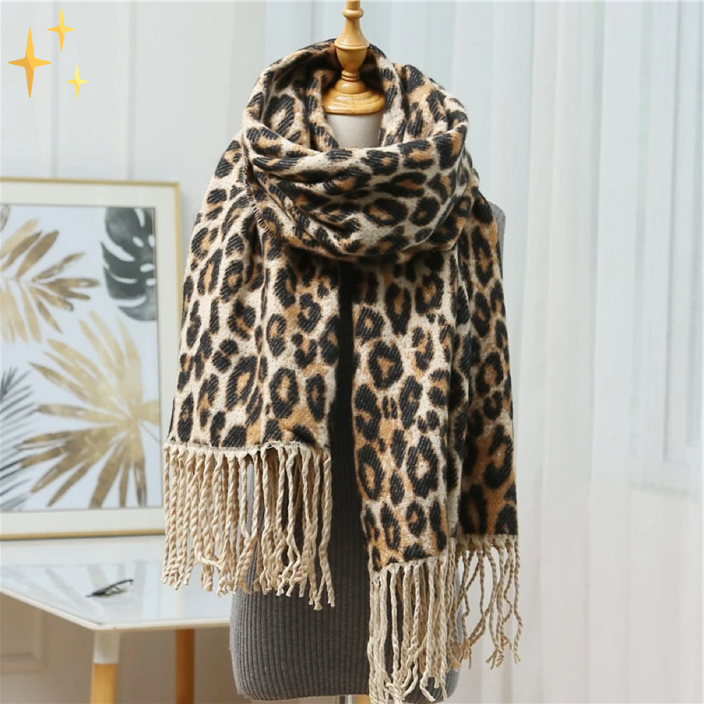Women knit scarf leopard print winter soft wrap