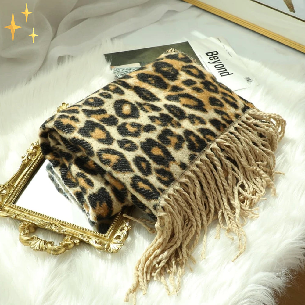 Women knit scarf leopard print winter soft wrap