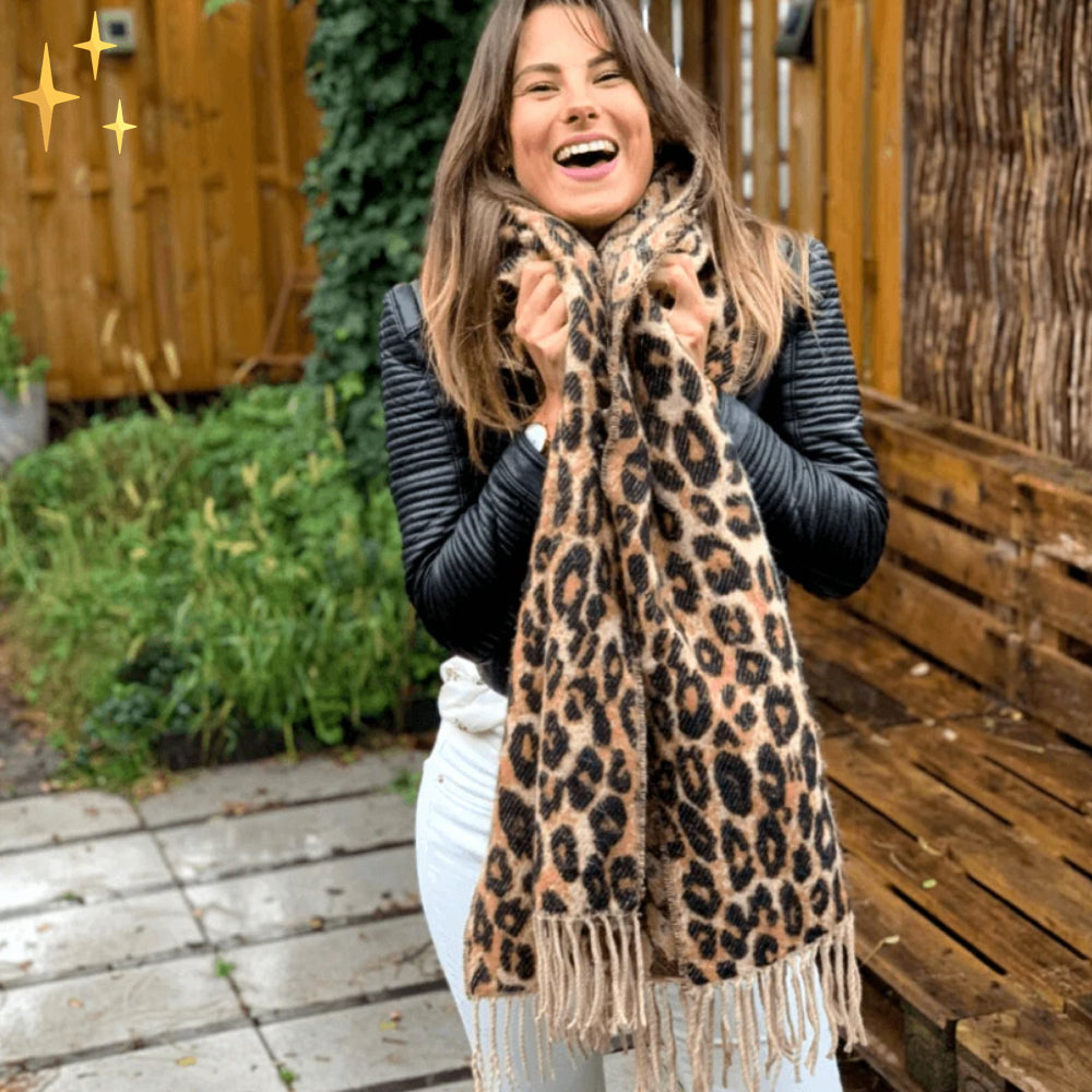 Women knit scarf leopard print winter soft wrap