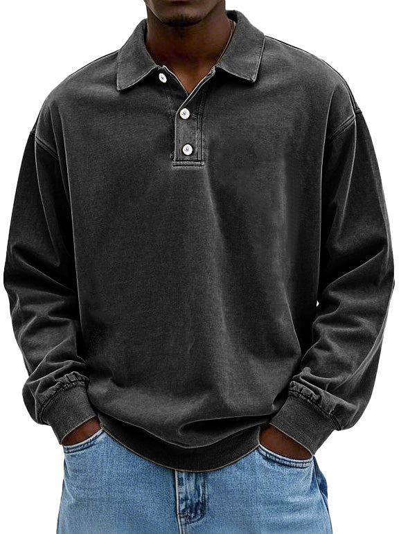 Jolie | Oversized Washed Cotton Long Sleeve Polo Shirt