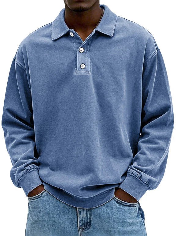 Jolie | Oversized Washed Cotton Long Sleeve Polo Shirt