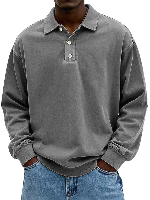 Jolie | Oversized Washed Cotton Long Sleeve Polo Shirt