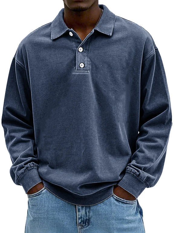 Jolie | Oversized Washed Cotton Long Sleeve Polo Shirt
