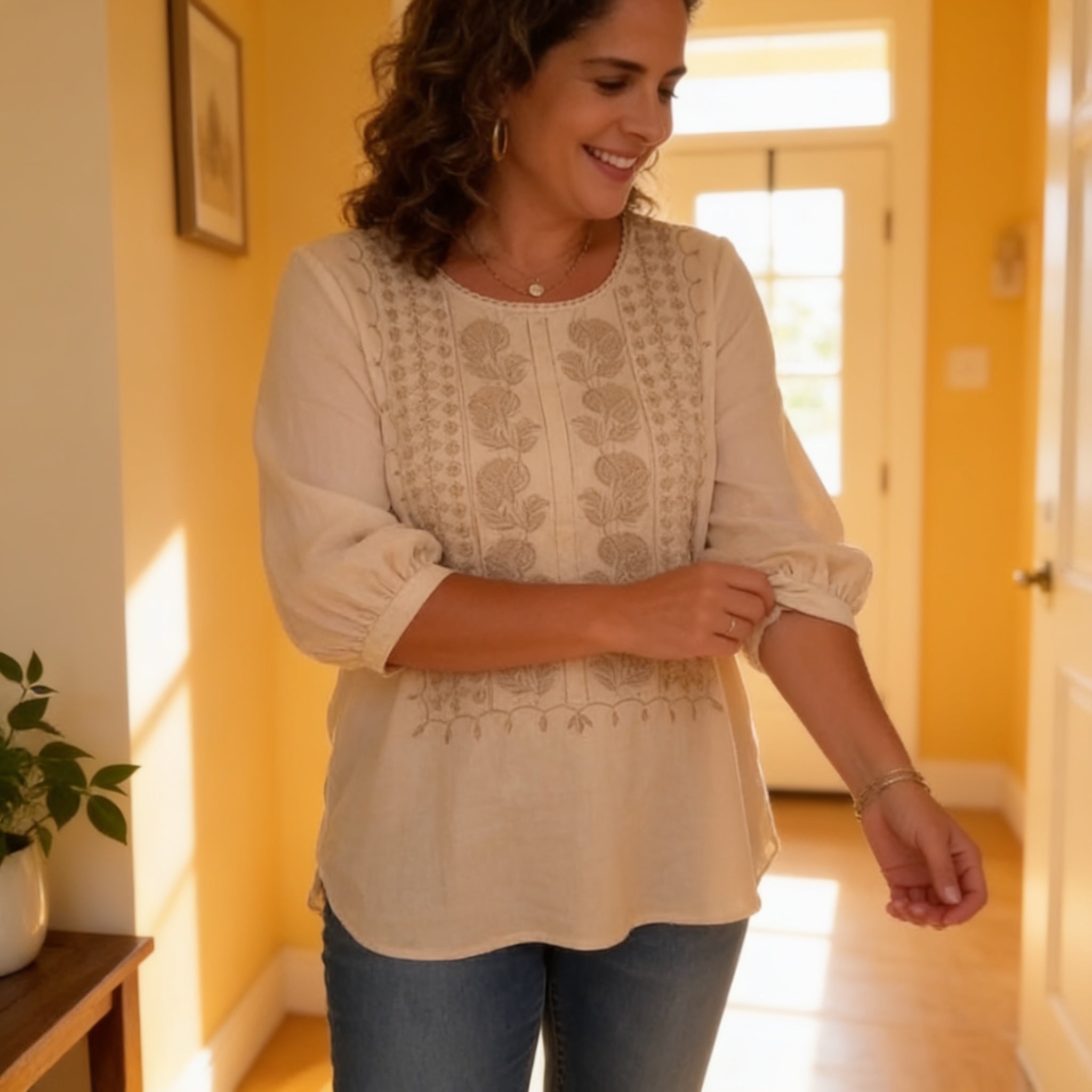 Women's Short Sleeve Shirt | Airy Viscose, Embroidered Detail | Summer
