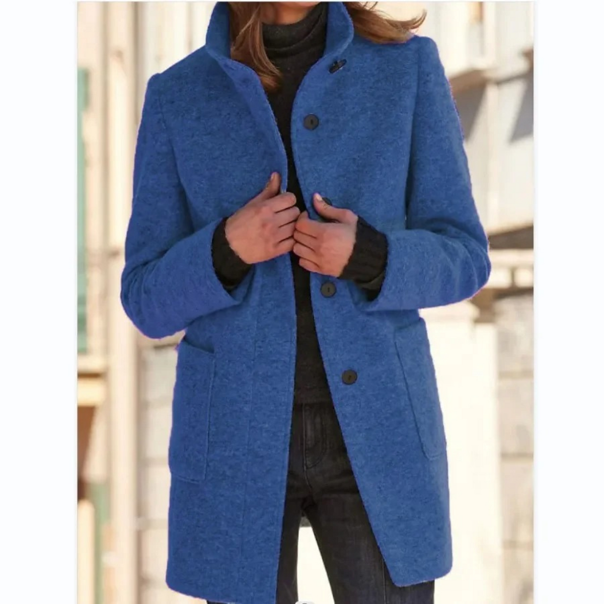 Women quilted winter coat button front stand collar long tailored fit