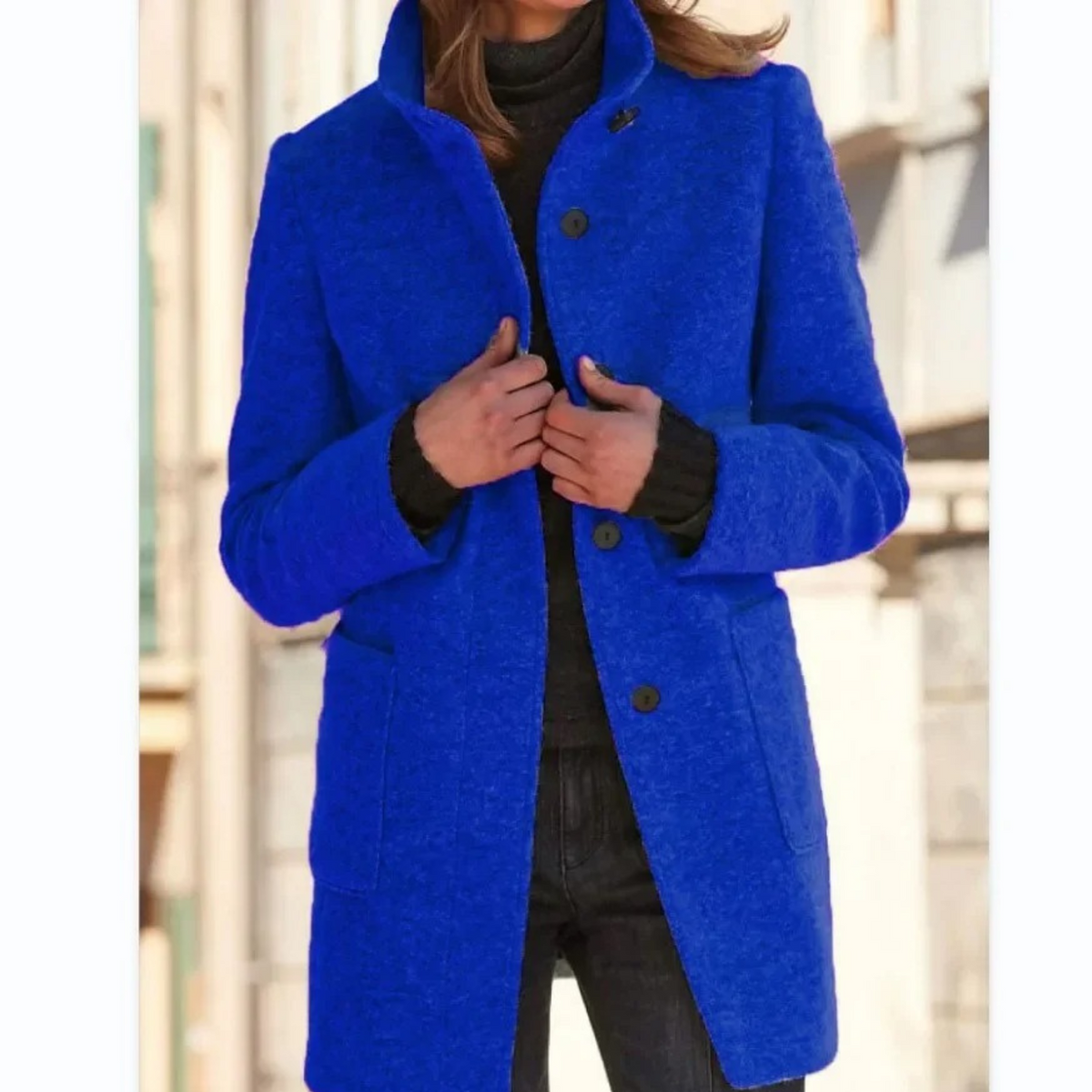 Women quilted winter coat button front stand collar long tailored fit