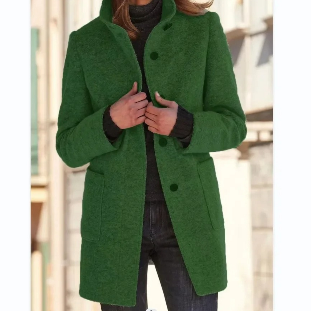 Women quilted winter coat button front stand collar long tailored fit
